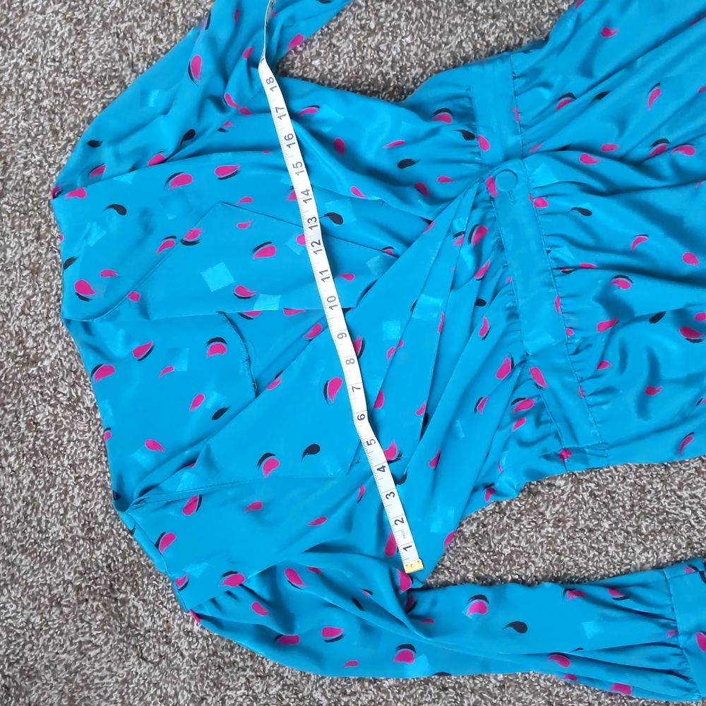 Awesome Retro 80s/90s Teal & Pink Brush Dot Collared Dress, Size 4/6 - Picture 3 of 9
